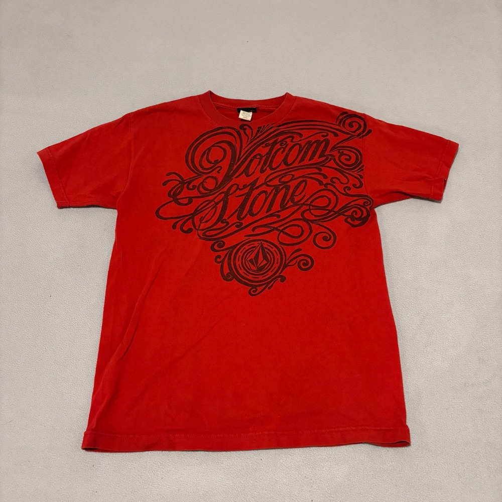 Volcom Mens Red Graphic T Shirt Medium Short Sleeve Skate Surf Y2K Grunge Tattoo